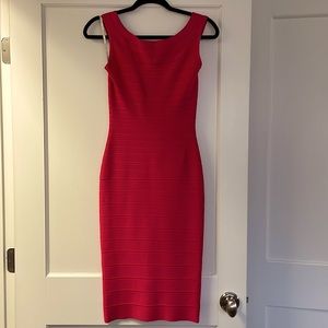 HERVE LEGER ROSE RED ARDELL FITTED BANDAGE DRESS
